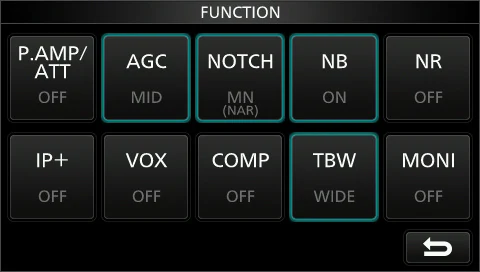 图 4-4 FUNCTION 屏幕（USB 模式）：触摸 [MONI] 开启监听功能