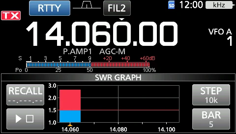 图 13-3 SWR GRAPH 屏幕（测量中，条形图显示 SWR）